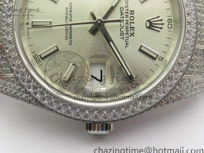 0224 Practical DateJust 41 126334 904 Full Paved Diamonds BP Maker Best Edition Silver Dial on Oyster Bracelet A 2542